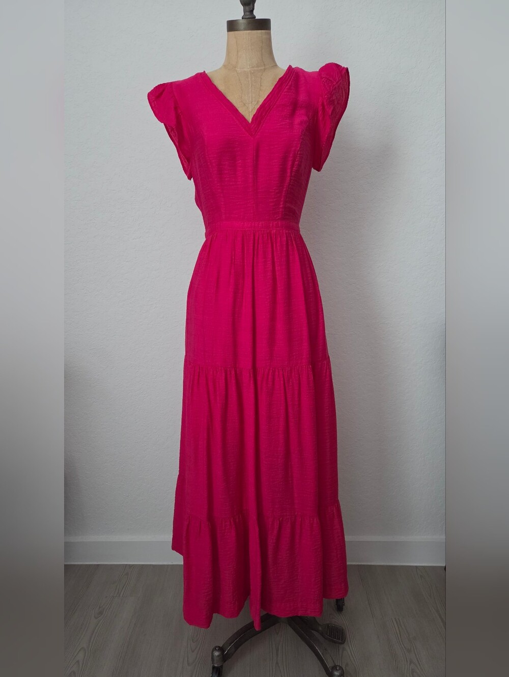 Express Hot Pink V-Neck Tiered Maxi Dress